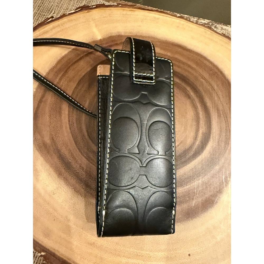 Vintage Coach Y2K Logo Black Leather Embossed Wrislet Case Eyeglass Sunglasses - Picture 6 of 8